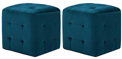 vidaXL 2X Pouf Sitzhocker Fußhocker Sitzpouf Puff Sitzpuff Fußbank Hocker Sitzwürfel Fußschemel Ottomane Polsterhocker Blau 30x30x30cm Samtstoff