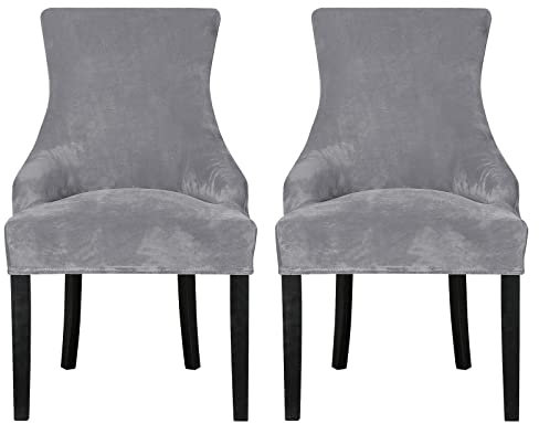 Leorate Dining Chair Covers Stretch Velvet Wingback Armchair Slipcovers Recliner Chair Protector for Kitchen Home Decor (Light grey, Pack of 2)