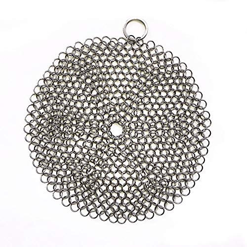 316 Premium Stainless Steel Cast Iron Cleaner, Chainmail Scrubber for Cast Iron Pan Pre-Seasoned Pan Dutch Ovens Waffle Iron Pans Scraper Cast Iron Grill Scraper Skillet Scraper HOVhomeDEVP
