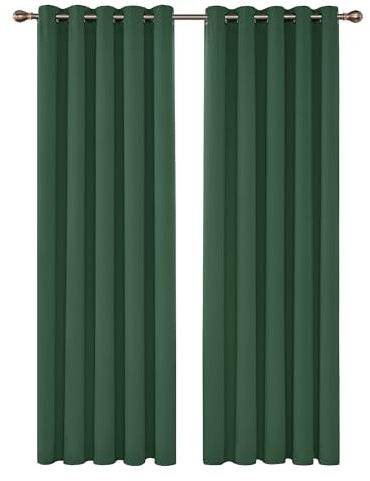 Deconovo Green Curtains Thermal Insulated Eyelet Blackout Curtains for Bedroom 46 x 90 Inch Forest Green Two Panels