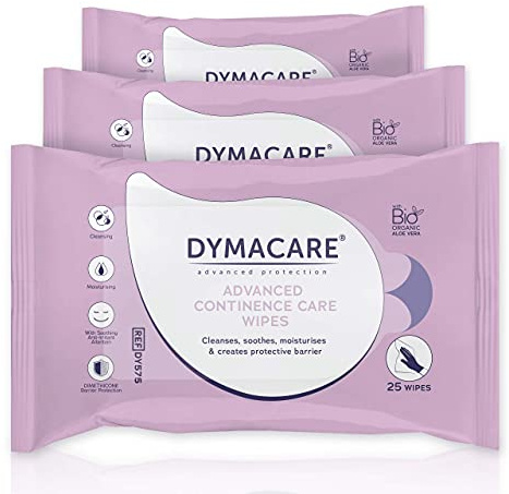 DYMACARE Advanced Kontinenzpflegetücher | Adult Premium Einweg-Inkontinenz-Feuchttücher zur Hautreinigung mit Schutzcreme & Aloe Vera | 3 Packungen (insgesamt 75 Tücher)