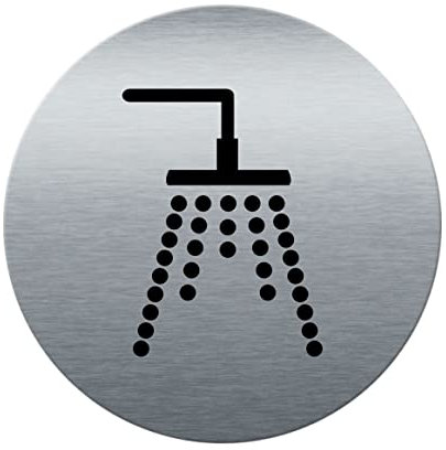 AUA SIGNALETIQUE - Plaque de porte Aluminium brossé imprimé AluSign Ø 85 mm - épaisseur. 3 mm - Double Face adhésif au dos (Douche)