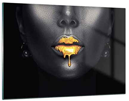 Decoracion Salon Oro Boca Negro Vidrios decorativos 120x80cm Cuadro Sobre Vidrio Moderno Dormitorio Cocina Cuadros Pared Impresiones Impresión en Cristal Wall Art Prints Grande XXL GAA120x80-4460