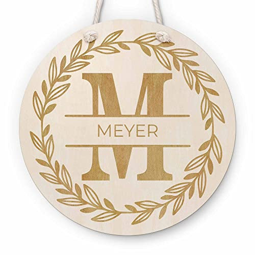 Personalisierbares Haustür Namensschild aus Holz - Ornament Alphabet mit Familiennamen oder Wunschtext | Schilder selbst gestalten - alle Buchstaben verfügbar
