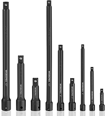 WORKPRO 9-Piece Socket Extension Bar Set | Socket Extension, Premium Chrome Vanadium Steel with Black Phosphate Finish, Storage Tray Included