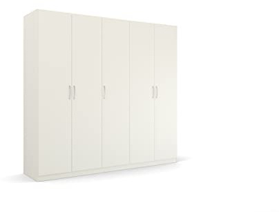 Rauch Möbel Quadra-Spin Pure, Kleiderschrank, Farbe Weiß, Breite 226 cm | Schrank im minimalistischen Stil, 5-türig, für Schlafzimmer, Jugendzimmer, Garderobe, Flur