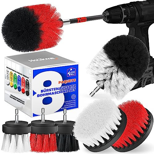 Holikme Set di 8 spazzole per trapano a batteria, spazzola morbida e dura per auto, cerchioni, tappezzeria, piastrelle, vasca da bagno, set di spazzole per trapano