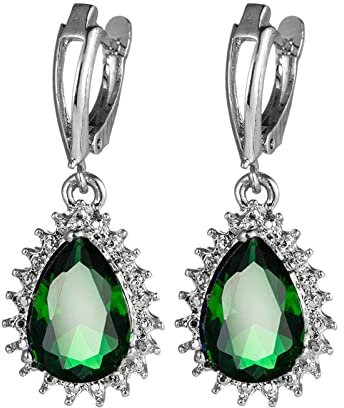 Ayoiow Silber Plated Ohrringe Silber Damen Hängend Tropfen Mit Grün Zirkonia Tropfenohrringe Hochzeit