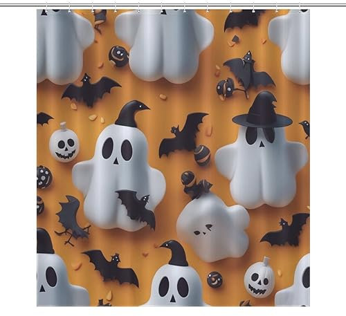 NHSY Tenda da doccia per Halloween, fantasma, zucca, gatto nero, pipistrello, ragno, tenda da doccia per bambini