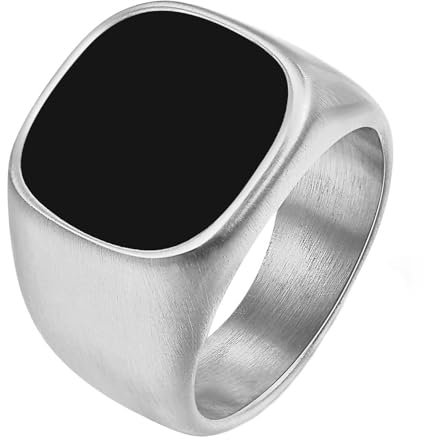 Bishilin Ring Herren Edelstahl, Ring Personalisiert 16MM Gebürstet Siegelring Partnerringe Personalisiert Männer Ringe Silber Größe 60 (19.1)