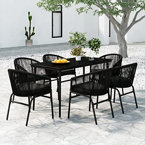 Festnight Gartenmöbel Set mit 6 Gartenstuhl aus Alu und PVC Sitzgruppe Gartenmöbel Set 6 Personen Garten Essgruppe 6 Personen Gartengarnitur Rattan Sitzgarnitur Schwarz