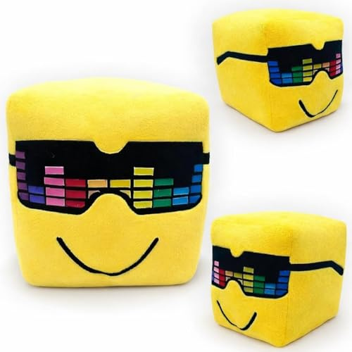 wiztex Sunny och melon plyschleksak – 16 cm fyrkantiga gosedjur – härliga broderade discoglasögon anime mjuka leksaker present till barn till halloween, jul och födelsedagsfest (Yellow)