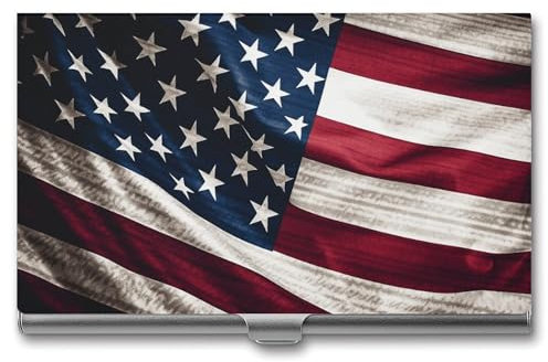 LFDSEPYM Visitenkartenhalter mit amerikanischer Flagge, schlankes Visitenkartenetui, tragbar, Metall, Visitenkarten-Organizer für Männer und Frauen, Büro, Reisen, amerikanische Flagge, Einheitsgröße,