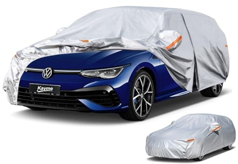 Kayme Kombi Autoplane Wasserdicht Atmungsaktiv für VW Golf Variant Alltrack (2007-2025), 6 Schichten Vollgarage Autoabdeckung für Regen Sonne Staub Schutz, Autoabdeckung mit Reflektierenden Streifen.