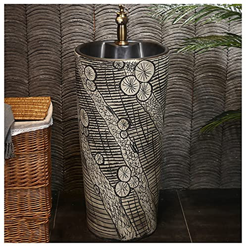SnamicE Traditionelles Keramikwaschbecken fürs Badezimmer mit vollem Sockel und einem Hahnloch. Luxuriöses Waschbecken, leicht zu reinigendes bodenstehendes Waschbecken, FL,F-L