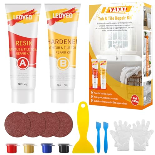 Vakki Fliesenreparaturset Weiß, 100G Fliesen Reparaturset, Wasserdichtes Emaille Reparaturset für Kratzern, Löchern, Rissen, Keramik Reparaturset Waschbecken Weiß Fliesen Reparatur Set