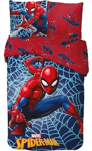 Parure de lit Spiderman 140x200 - Housse de Couette Spiderman + 1 Housse d'oreiller 63 x 63-100% Coton (B)