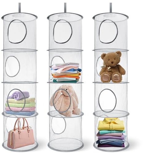 Fentar 3Pcs Organizador Colgante, Red de Almacenamiento Colgante de 4 Pisos, Caja de Almacenamiento de Juguetes Plegables, Red de Almacenamiento Suave para Juguetes Ropa y Edredones