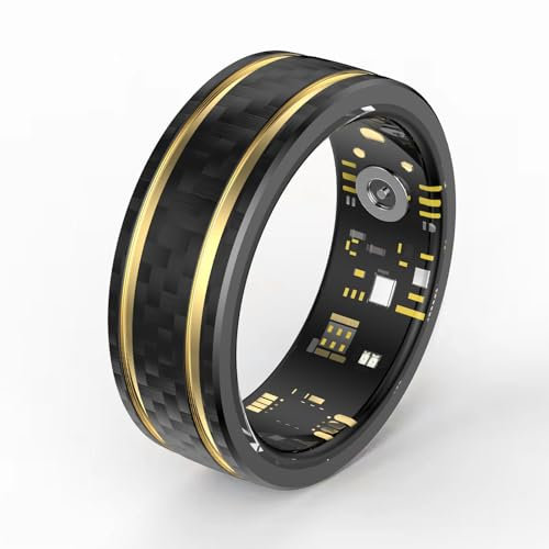 findtime Bague intelligente pour homme et femme - Bague intelligente Android - Suivi du sommeil - Fréquence cardiaque - SpO2 - Calorie - Distance - Podomètre - Noir et doré