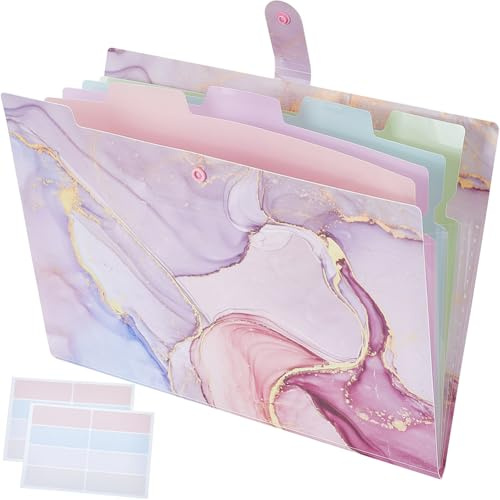 craspire 5 Pochette 1/4 onglets Coupés Motif Marbre Chemises de Classement pour Bureau Rose Chemises Portables Format Lettre Standard 9.4 x12.8 Pouces Chemise Décorative en Plastique Marbre avec