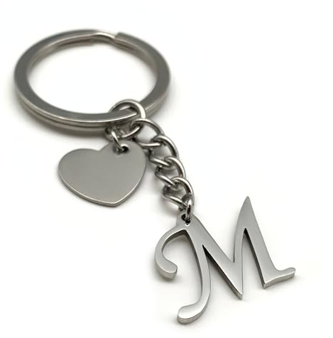 Porte Clef Lettre avec coeur - Initial A-Z nom Porte-clés - Acier inoxydable fait à la main - Petit ami petite amie partenaire voiture (M)