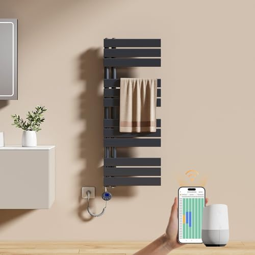 EMKE Scaldasalviette Elettrico con WIFI Termostato 104x40 cm,Antracite | Resistenza Riscaldante con Timer, Termoarredo Bagno, 400W,Scaldasalviette Elettrico Bagno