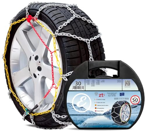 Catene da Neve in Metallo 9 mm Omologate TÜV e GS Onorm - Montaggio Rapido con Tensionatore Autobloccante per Auto, SUV e Furgoni (Misura 30)