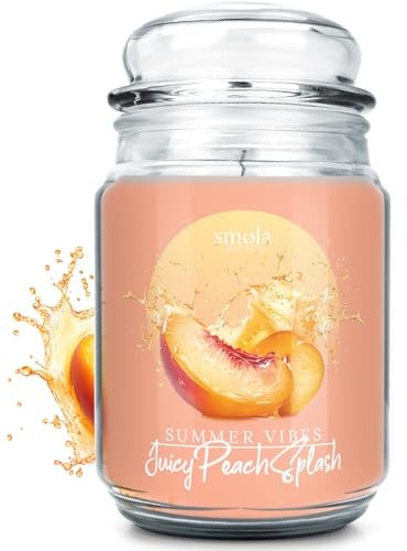 smøla Große Duftkerze im Glas I Juicy Peach Splash 625ml - Kerze, Süß-fruchtiger Pfirsichduft I bis zu 140 Stunden Brenndauer I vegane Sojawachs-Kerze I perfekte Geschenkidee