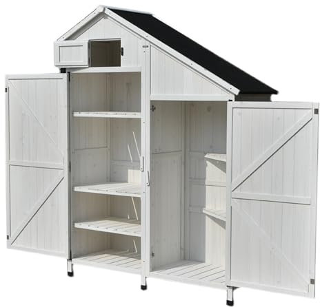 OWOHYG Capannone di Stoccaggio in Legno per Esterni con Tetto Impermeabile per Giardino, Patio, Cortile, Garage, Colore VerdehuSNg16951-One Color-White