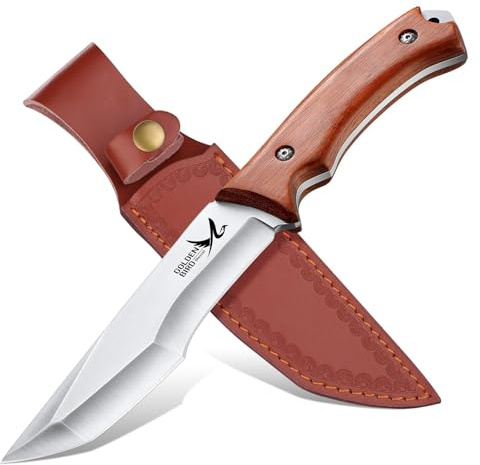 Golden Bird Outdoor Messer Survival Full Tang 14.5cm Jagdmesser | Feststehende Klinge, Scharf Bushcraft Messer mit Scheide für Camping, Wandern – Biest-Serie Nashorn - Geschenke für Männer
