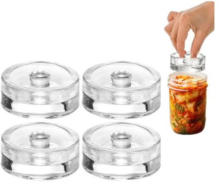 Carroterr 4 Pack Glass Fermentation Weights With Grip Handle, Fermentation Weights, Easy Grip Handle for Wide Mouth Mason Jars, Glass Weights for Fermenting