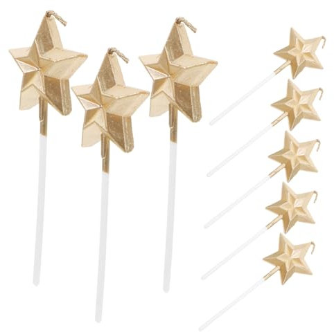 GLEAVI Candele Decorative a Stella 3d per Torta di Compleanno, 8 Pcs in Paraffina e Abs, Color Oro, per Feste e Celebrazioni
