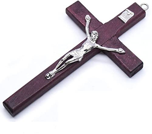 Uzztfa Crocifisso Parete, Croce in Legno, Croce Parete Cattolica, Croce Parete Artigianale, Crocifisso Parete con Foro per Decorazione della Parete di Casa E Chiesa.