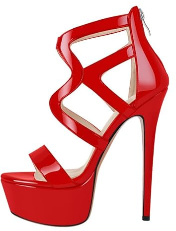 blingqueen Women's Crisscross Platform Stiletto High Heels Strappy Sandals with Zipper
