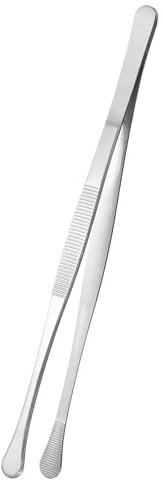 sourcing map 10 Inch Fine Tweezer Tongs Extra-Long Stainless Steel Non-Slip Kitchen Cooking Tweezers Tongs with Round Tip for Repairing Roasting Barbecue Baking