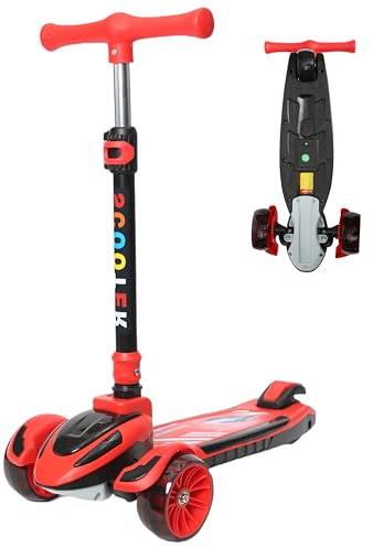 Habib Gruppe Train Trottinette pour Enfant à 3 Roues, Roues Lumineuses LED, Pliable, Hauteur réglable sur 4 Niveaux, pour garçons et Filles de 3 à 8 Ans, 4 Couleurs, Rouge