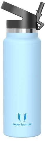 Sparrow Borraccia Termica con Cannuccia 0.5L/0.75L/1L Borracce Acciaio Inox | Bottiglia Senza BPA & Perdite -Lavastoviglie, Caldo & Freddo, Scuola, Sport -SwivelSip Borraccia Tappo Cannuccia