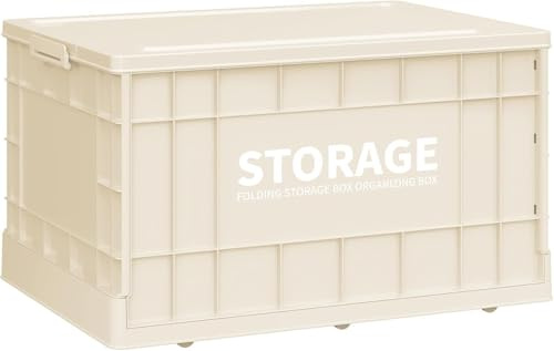 Roqao Klappbox mit Deckel & Rollen, faltbare Camping Box, 58L | Stapelbare Camping Kiste aus Kunststoff, stabil für Reisen & Outdoor, Aufbewahrung & Transport, Weiß