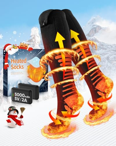 2026 Upgraded Heated Socks with APP Control, 2×5000mAh 5V Rechargeable Heated Socks Gifts for Men Women, 3 Heat Level with 360° Heating Electric Socks, Valentines Day Gifts for Ski Hunting Hiking -L