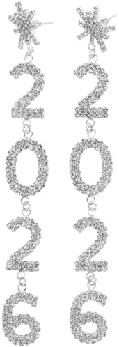 FOMIYES 1 paire de boucles d'oreilles du Nouvel An 2026, strass, pendantes, pour le réveillon du Nouvel An, Noël, bijoux festifs, accessoire d'hiver,