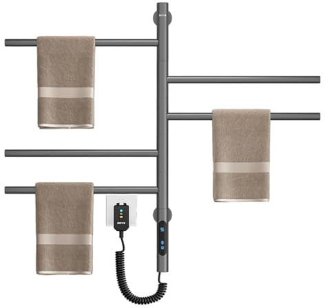 Seche Serviette Electrique pivotant, Radiateur seche Serviette Electrique Salle de Bain 85W sèche Serviette Mural Chauffant avec Thermostat(30-70℃) Minuterie Écran LED (Gray)