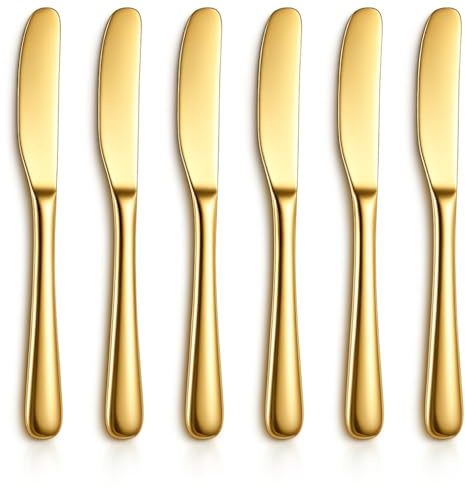 Berglander Butter Knife Spreader 6 Pieces 14cm, Stainless Steel Gold Butter Knives, Butter Spreader Gold Kitchen Accessories Utensils for Home and Restaurant Dishwasher Safe