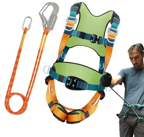 DzpKrka Sicherheitsgurt Set Absturzsicherung - Fünfpunkt Dachgurt | Kletterausrüstung Mit Stoßdämpfender Leine Für Dacharbeiten Bergrettung Und Baustellen