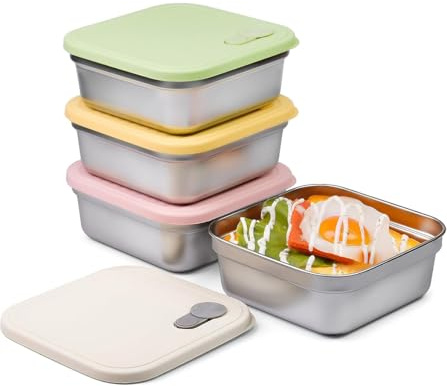 ZenithPeak 4 Stück Edelstahl Brotdose, 650 ml Auslaufsichere Lunch Box mit Silikondeckel Butterbrotdose für Mädchen & Jungen Sandwich Brotbüchse 100% Lebensmittelecht, BPA-frei & Ohne Schadstoffe