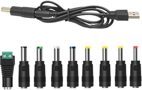 USB auf DC Stecker Kabel, USB A auf Hohlstecker Ladekabel Universal Ladestecker mit 9 DC-Adapteranschlüssen Klinkenstecker Netzkabel für Router Rasierapparat Router Lautsprecher und mehr Geräte, 100cm