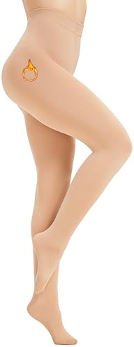 Nebalia Medias Termicas para Mujer Invierno - Forro Polar Grueso, Medias Térmicas Calefactoras, Opacas, Elásticas y Cómodas Color carne L-XL