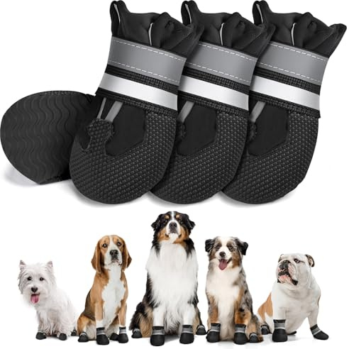 Adiwo Hundeschuhe Pfotenschutz, Wasserdicht Hundeschuhe, Pfotenschutz Hund Verletzung mit Rutschfester Sohle und Reflektierendem Klettverschlus, Hundesocken Anti Rutsch, Hundeschuhe zur Erholung, S