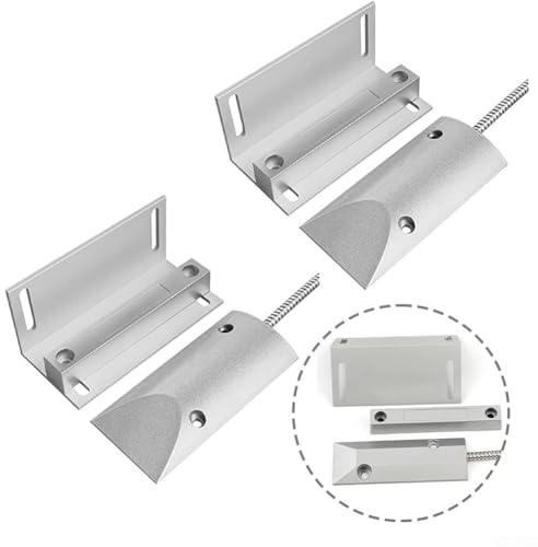 Sensor de puerta de garaje, interruptor magnético de puerta con soporte ajustable para persianas enrollables y puertas de hierro, 2 juegos de sensor de alarma con cable (normalmente cerrado)