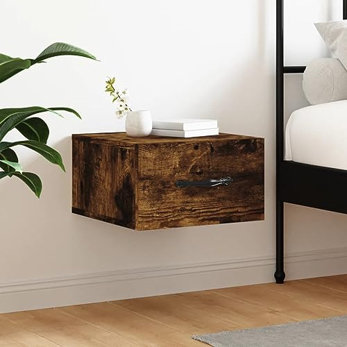 Hoopleep Table de chevet murale en chêne fumé 35 x 35 x 20 cm, matériau à base de bois, design moderne, rangement pratique, meuble de chambre à coucher, durable