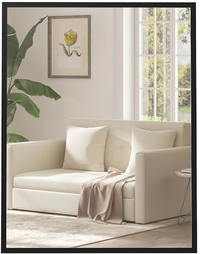 HOMCOM Miroir Mural rectangulaire 70 x 90 cm, Cadre en Bois Noir, idéal pour la Salle de Bain, Salon ou Chambre